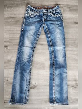ROCK REVIVAL Adele Straight Leg Distressed Jeans Low Rise